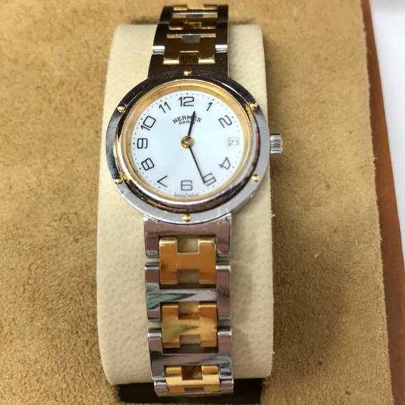 *SOLD* Hermès Steel & Gold Clipper in Leather Case - Picture 2 of 14